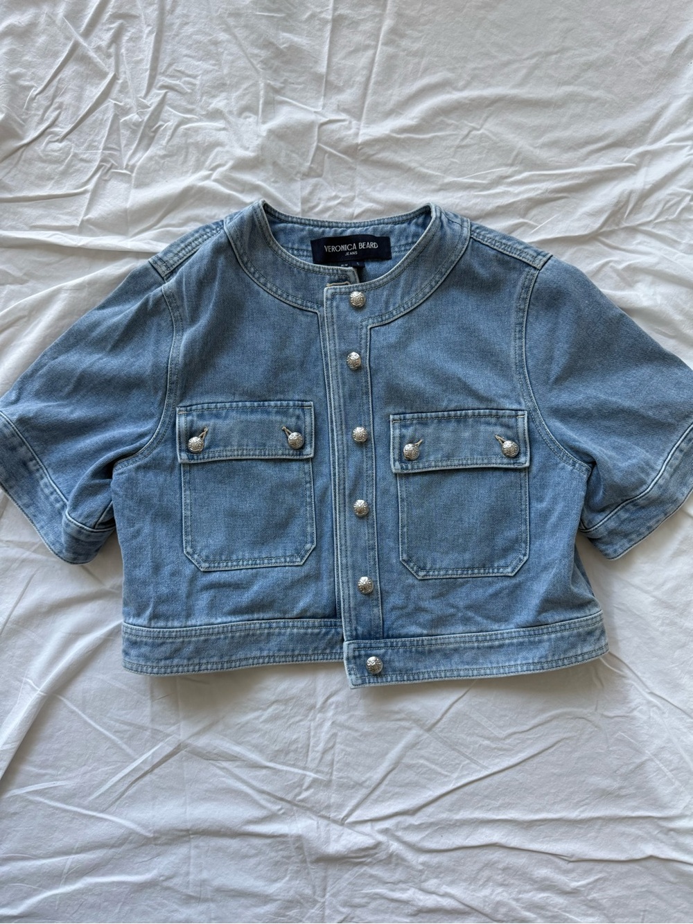 Veronica Beard Light Blue Cropped Denim Jacket